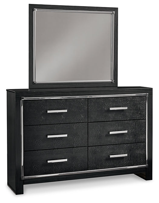 Kaydell King Upholstered Panel Bed with Mirrored Dresser