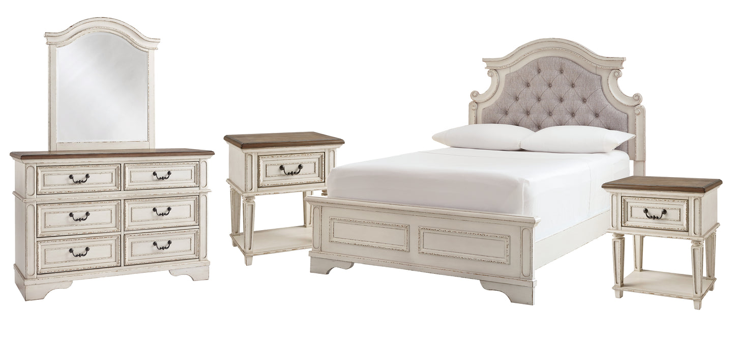 Realyn Full Panel Bed with Mirrored Dresser and 2 Nightstands